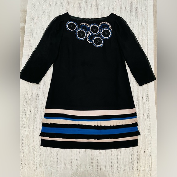 Monsoon Black Embroidered Above Knee Dress Sheer Sleeves Size 10 - Picture 3 of 13